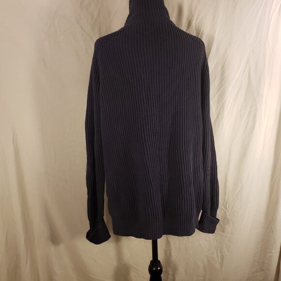 Lands End Navy Blue Ribbed Knit Cardigan - M - Picture 3 of 5